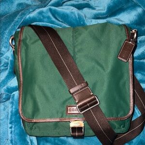 Coach Forest Green Messenger Bag with Brown Accents
